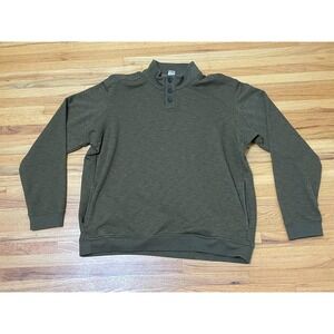 Duluth Trading Pullover Sweater Men's L Green 1/4Button Long Sleeve Cotton Blend